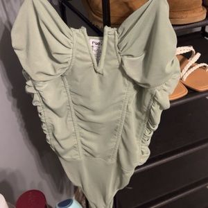 green v neck body suit